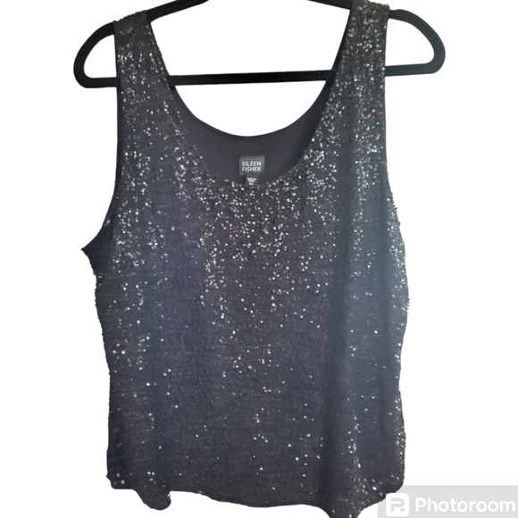 Eileen fisher crushed sequins tank top XL black silk - Picture 1 of 5